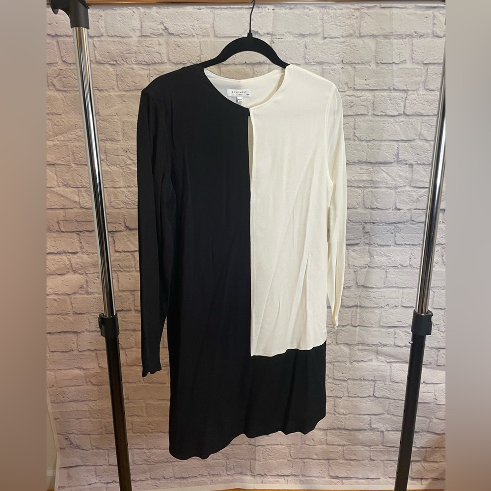 Equipment Two-Tone Black and Cream Long Sleeve Dress
